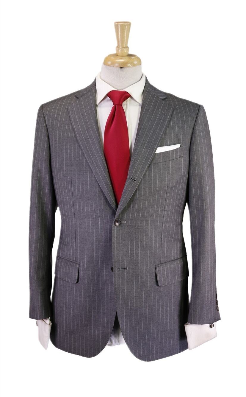 J Press Gray Pinstripe Vitale Barberis Wool 3/2 Roll Lapel Suit 38S